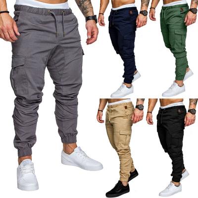 Men's Multi-Pockets Cargo Pocket Sweatpants Casual Loose Fit Trousers Solid Color Sports Drawstring Pants Plus Size