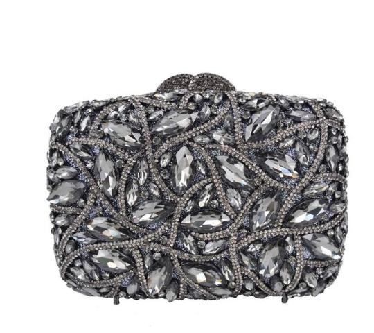 WHTUOHENG Bolso de Noche Plateado con Piedra Grande para Mujer Bolso de Mano Nupcial con Diamantes Cartera de Mano con Pedrería para Cena de Boda
