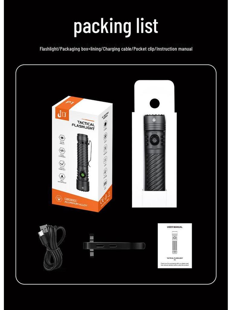 High-Power Aluminum LED Flashlight: Rechargeable Long-Range, Fixed Focus, Super Bright Outdoor Lighting