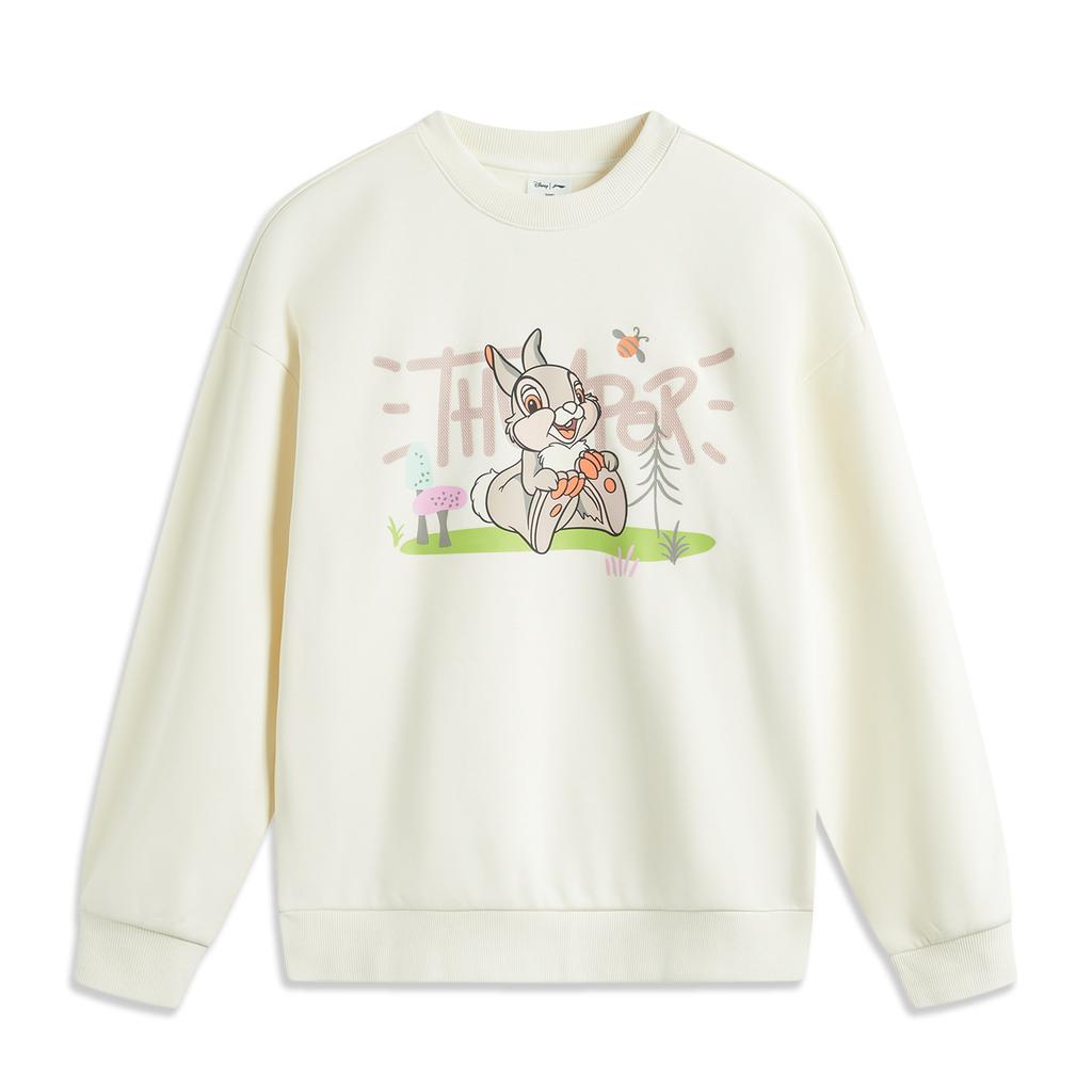 Li Ning X Disney Bambi Collaboration Sports Lifestyle Series Pullover Fleece Warm Long Sleeve Sweatshirt Women Sweatshirt Off-White AWDUC52-2