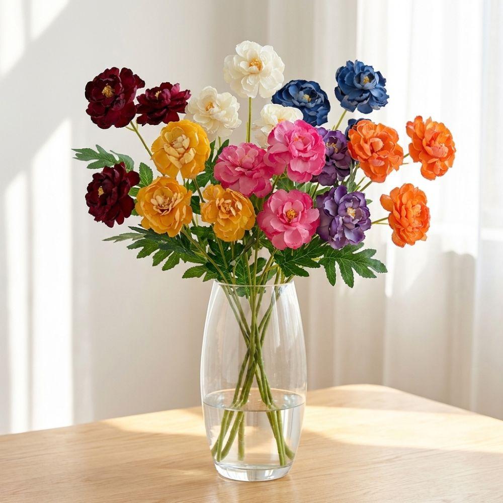 3-headed Peony Artifiical Flower Branch 62cm Height with Green Leaves Simulation Flower Flexible Stems Roses Fake Flower
