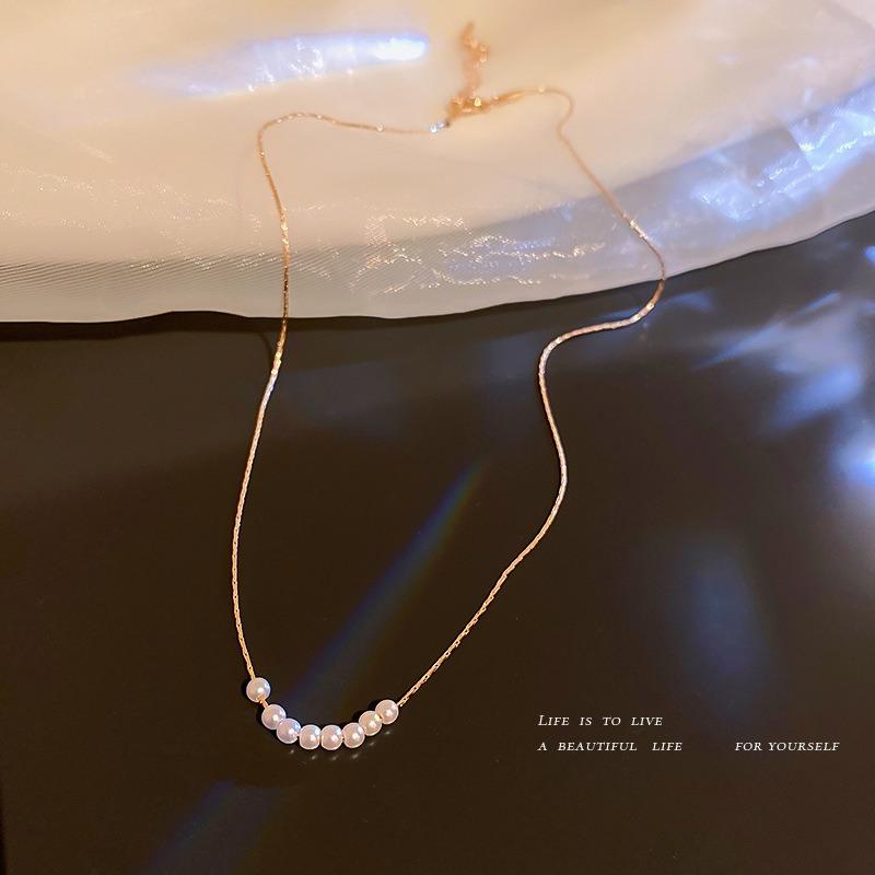 Korean Simple Pearl Geometric Necklace Women's Fine Chain Niche Light Luxury Collarbone Chain Cold Wind Temperament Versatile Neck Chain Women