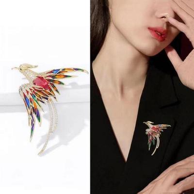 Fashionable Rhinestone Phoenix Brooch with Long Tail Exquisite Accessory for Clothing And Bags Versatile Temperament Piece