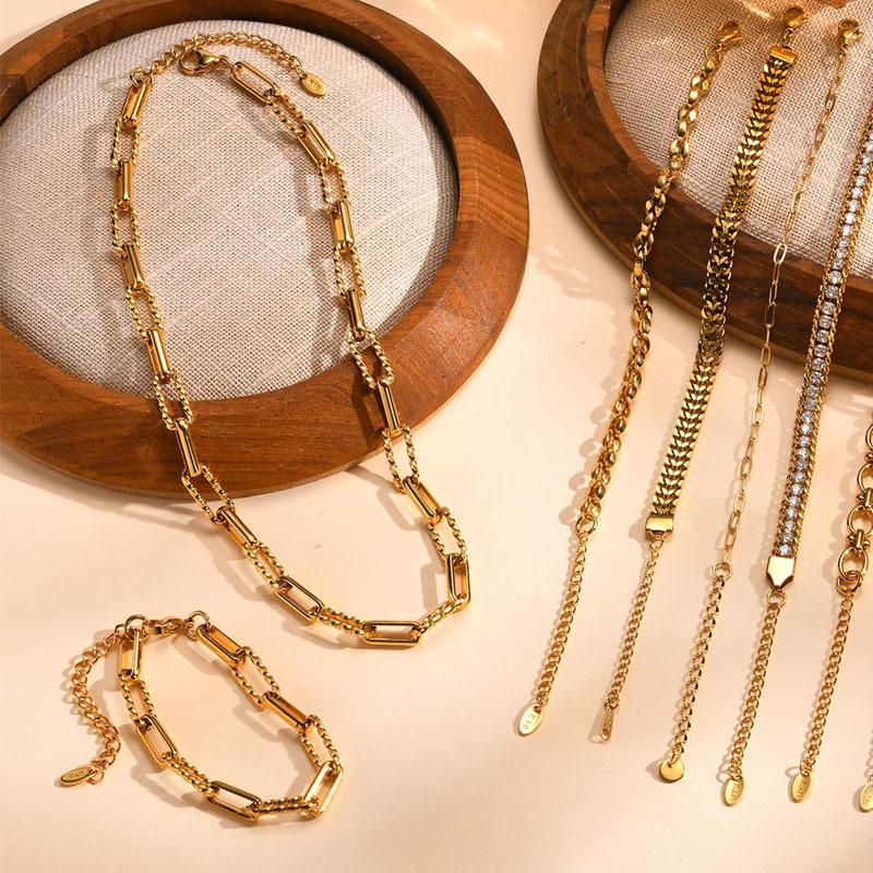 Women Stainless Steel Chain Bracelet, Gold Plated Twist Paperclip Adjustable Link Bracelet,Chunky Stackable Layered Jewelry