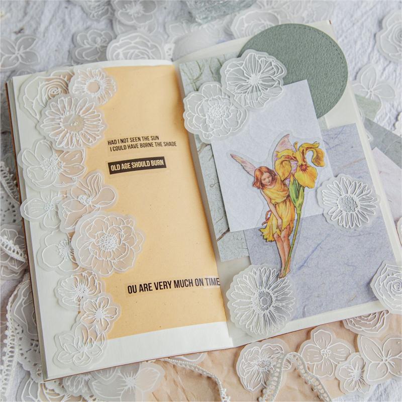 30 Blatt Weißes Transparentpapier Blumenaufkleber Transparente Botanische Muster Für Journal Scrapbook DIY Deko
