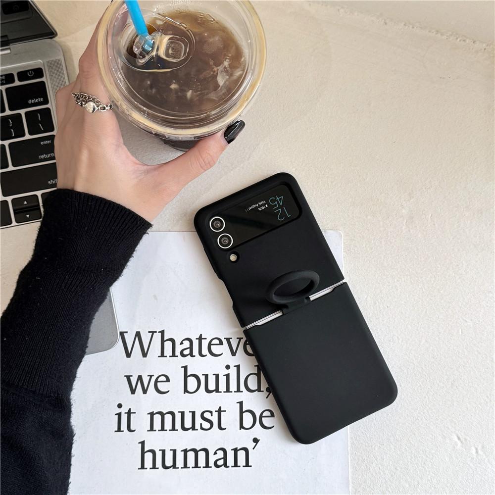 Offical Liquid Silicone Ring Holder Case For Samsung ZFlip 3 4 Folding Soft Candy Color Camera Protective Shockproof Cover Funda