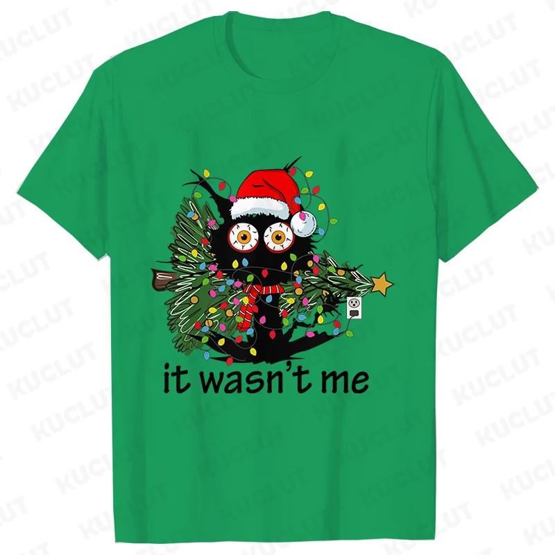 It Wasn's Me Christmas Cat Men T-shirt Christmas Tree Casual Fashion Xmas Aesthetic Short Sleeve Tees