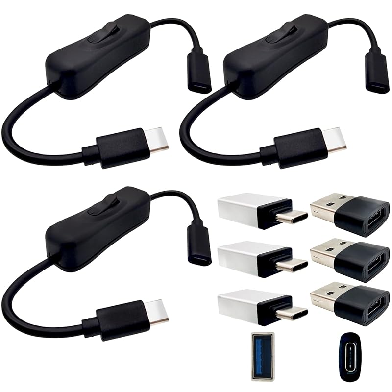 

Type C led extension cable 0.2M 3 pieces CTRICALVER usb power cable on/off switch | black and white 6 adapters Applicable to PC/TV/phone/U drive/LED