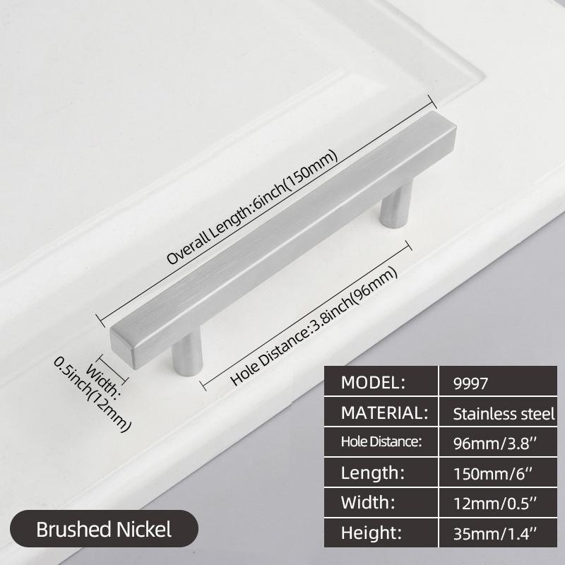Oukali American Style Furniture Kitchen Cabinet Handle Cupboard Matt Black T Bar Square Stainless Steel Pull Handles