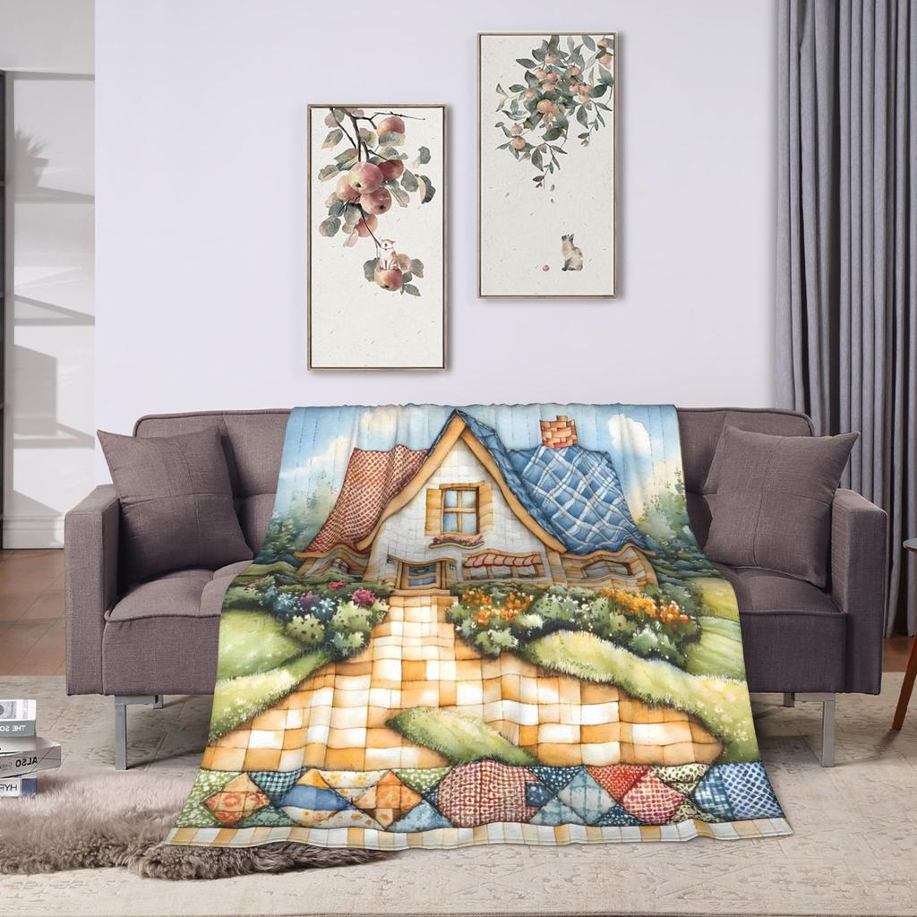 Cottage Quilted House Warm Soft Blanket  Girls Boys Plush Throw Blanket Print Couch Chair Flannel Bedspread Sofa Bed Cover