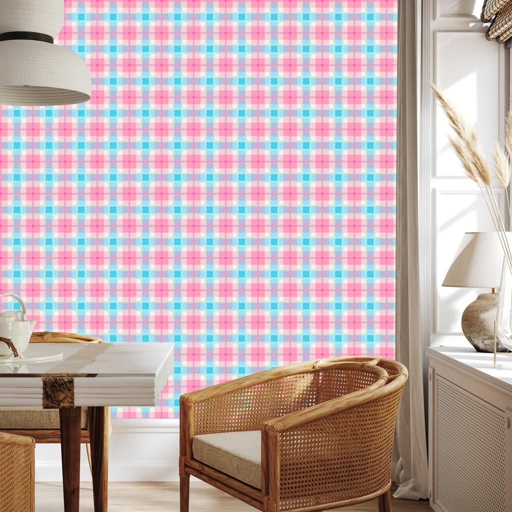 Pink Checkered Wallpaper Powder Pink and Celadon for Living Room and Bedroom 50x1000