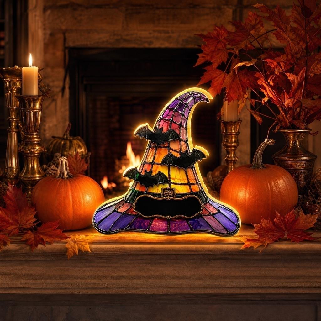 Gothic Halloween Night Light Witch Hat Shaped Decorative Lamp for Holiday Decor