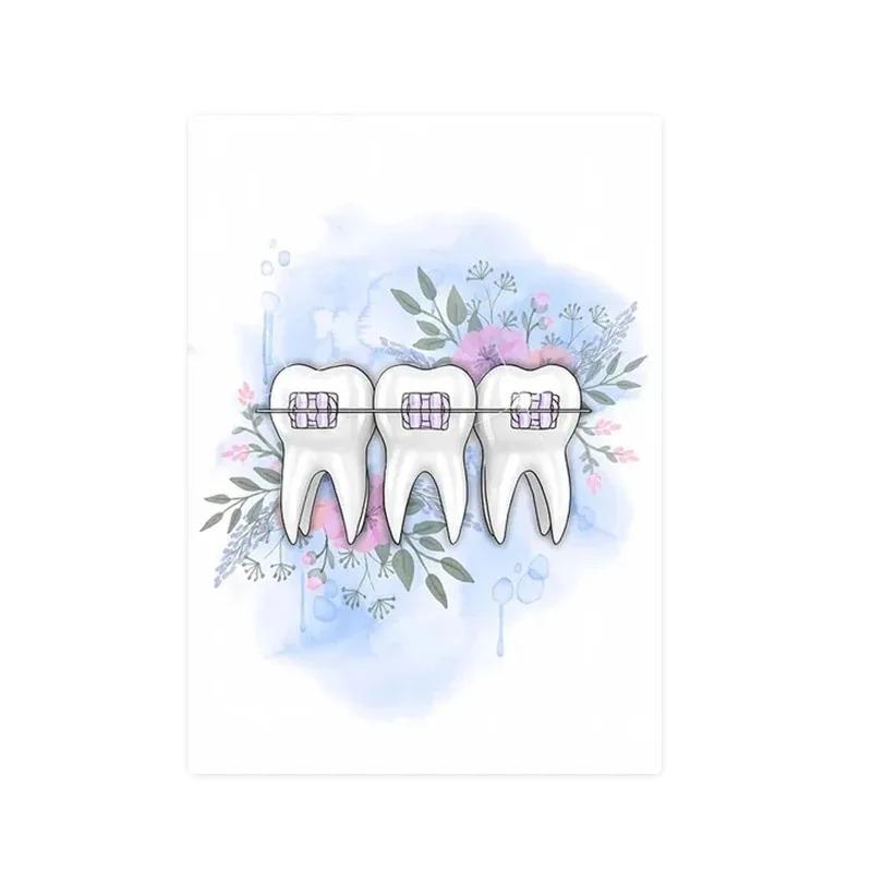 Abstract Watercolor Teeth Anatomy Flower Posters and Prints Dentist Wall Art Pictures Canvas Painting for Clinic Home Decoration