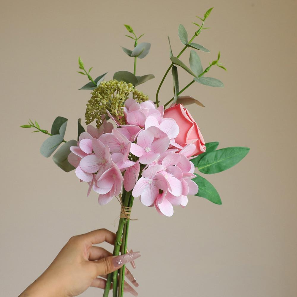 

Luxury Artificial Hydrangea Rose Bouquet Plastic Fake Flower Holiday Party Wedding світло-рожевий колір