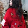 Ladies Cartoon Pattern Solid Color Hoodie Korean Letter Decorated Round Neck Hoodies Winter Loose Versatile Woman Top