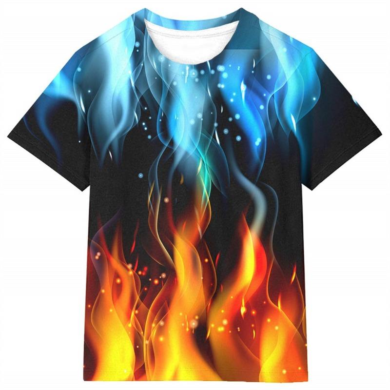 T-Shirts for Children 3D Print Flame Lightning Casual Boys Girls Tops Summer Crew Neck Short Sleeves 2025 Children's Clothing
