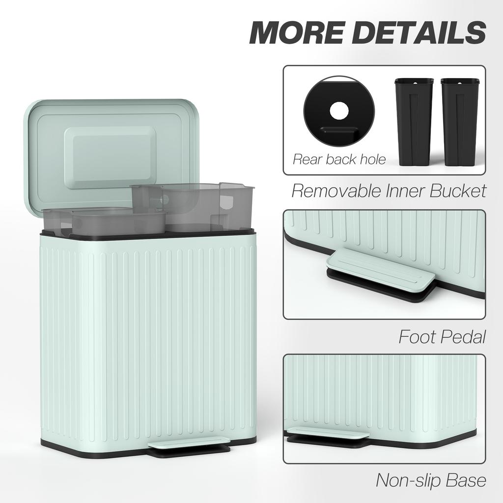 40L Dual Compartment Rubbish Bin, with Soft-Close Lid - Green