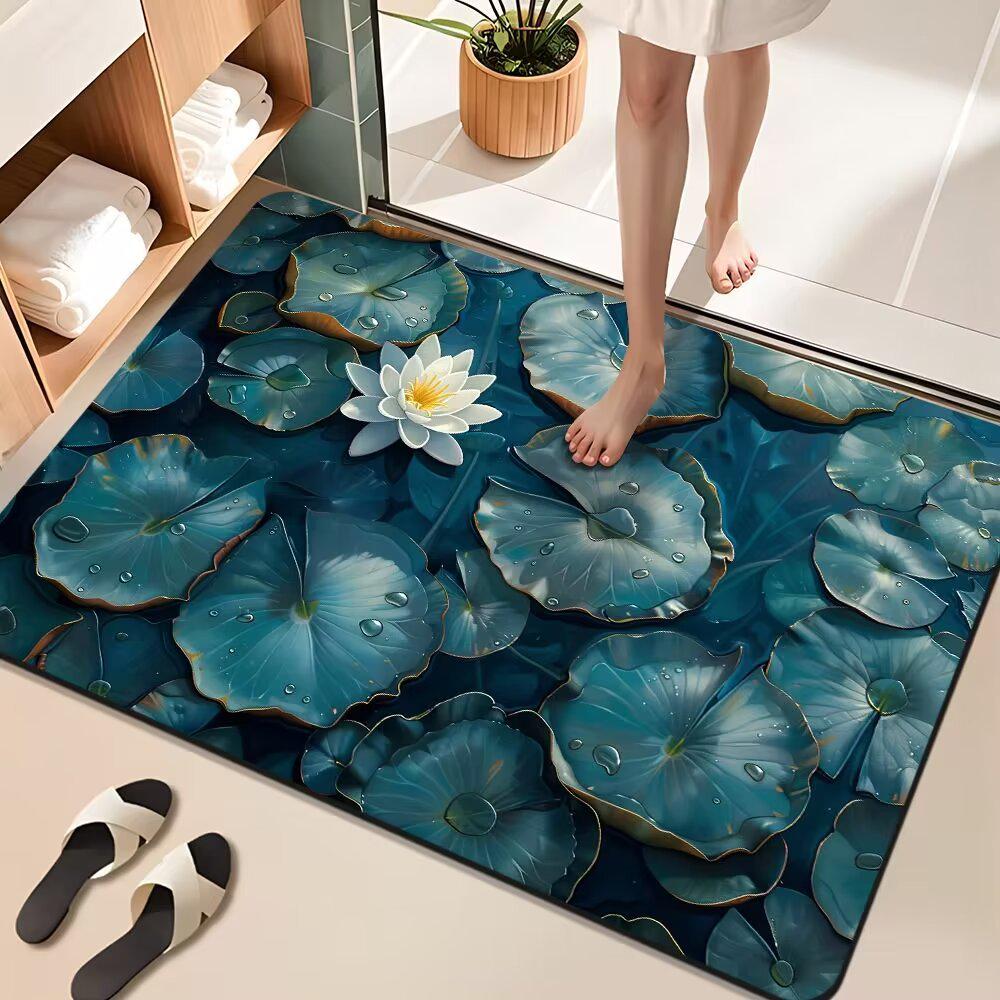 3D Floral Diatomaceous Earth Bath Mat - Absorbent, Quick-Dry, Stain & Wear Resistant Doormat