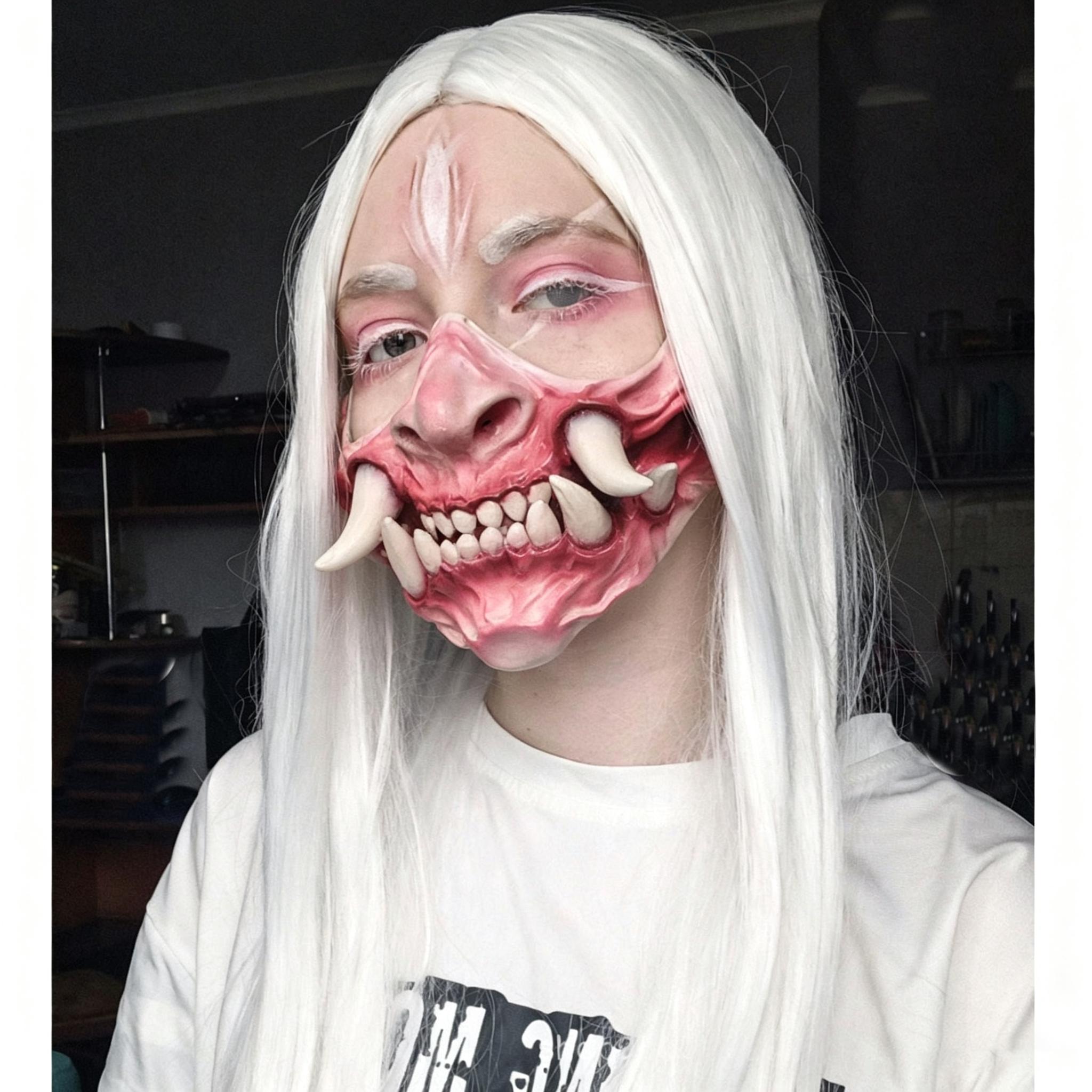 Japanese-style sharp-tooth half-face latex mask One size fits all adults