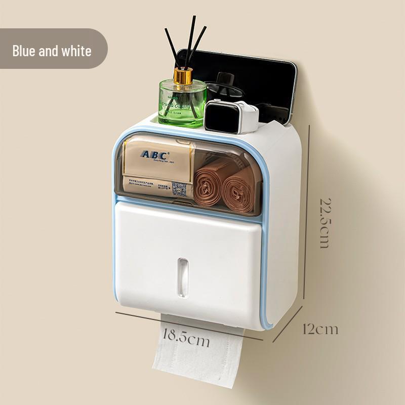 Wall-Mounted Waterproof Toilet Tissue Box, Punch-Free, High-End Cream Style Hand Towel Holder