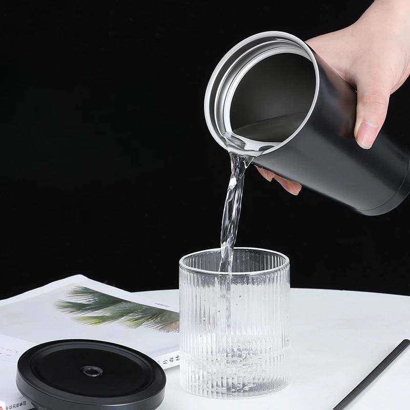 1Pc 500ml Outdoors 750ml In-vehicle Insulated Cup Winter Stainless Steel Coffee Cup Straw