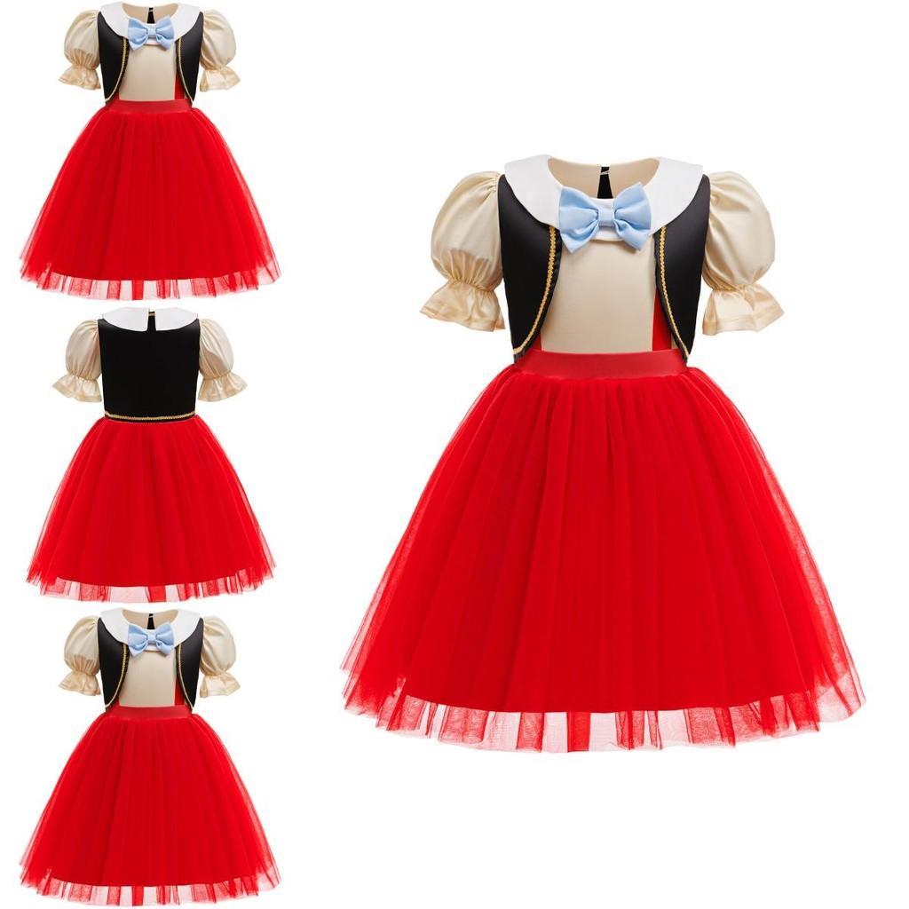 Vestito Principessa Bambina Pinocchio con Design a Patchwork e Materiale in Poliestere per Occasioni Formali e Recital