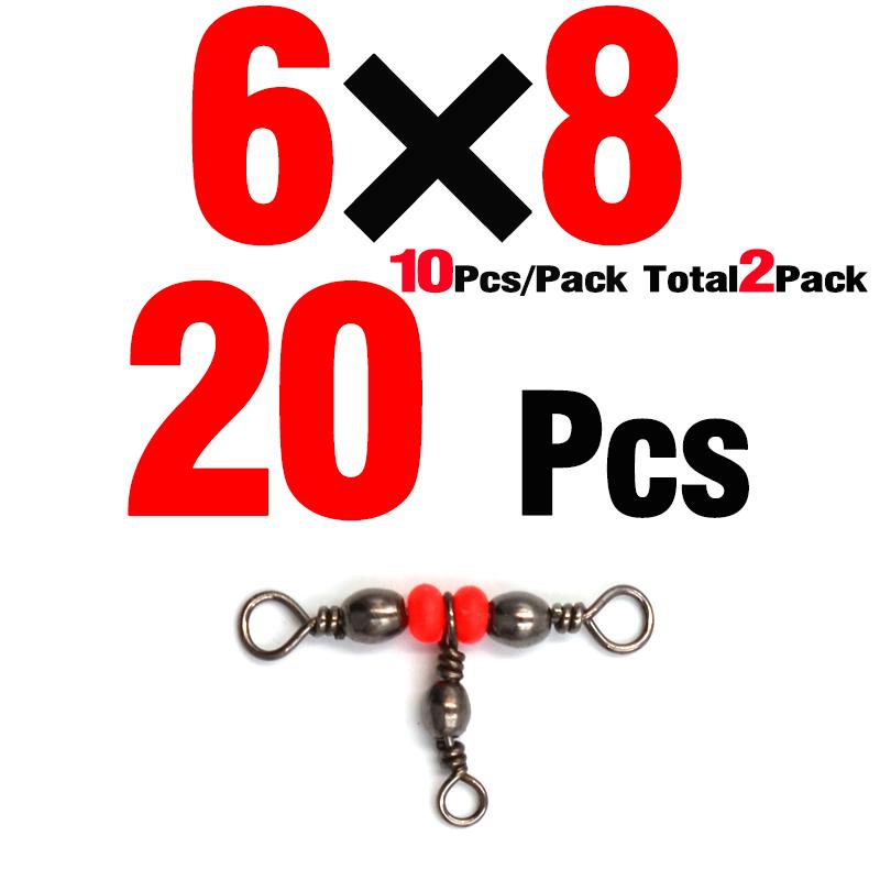 MNFT 20 Stück 11 Größen 3-Wege T-Drehgelenk Barrel Swivel Verbinder Rote Perlen Triple Swivel Kreuzleine Angelzubehör Angelzubehör