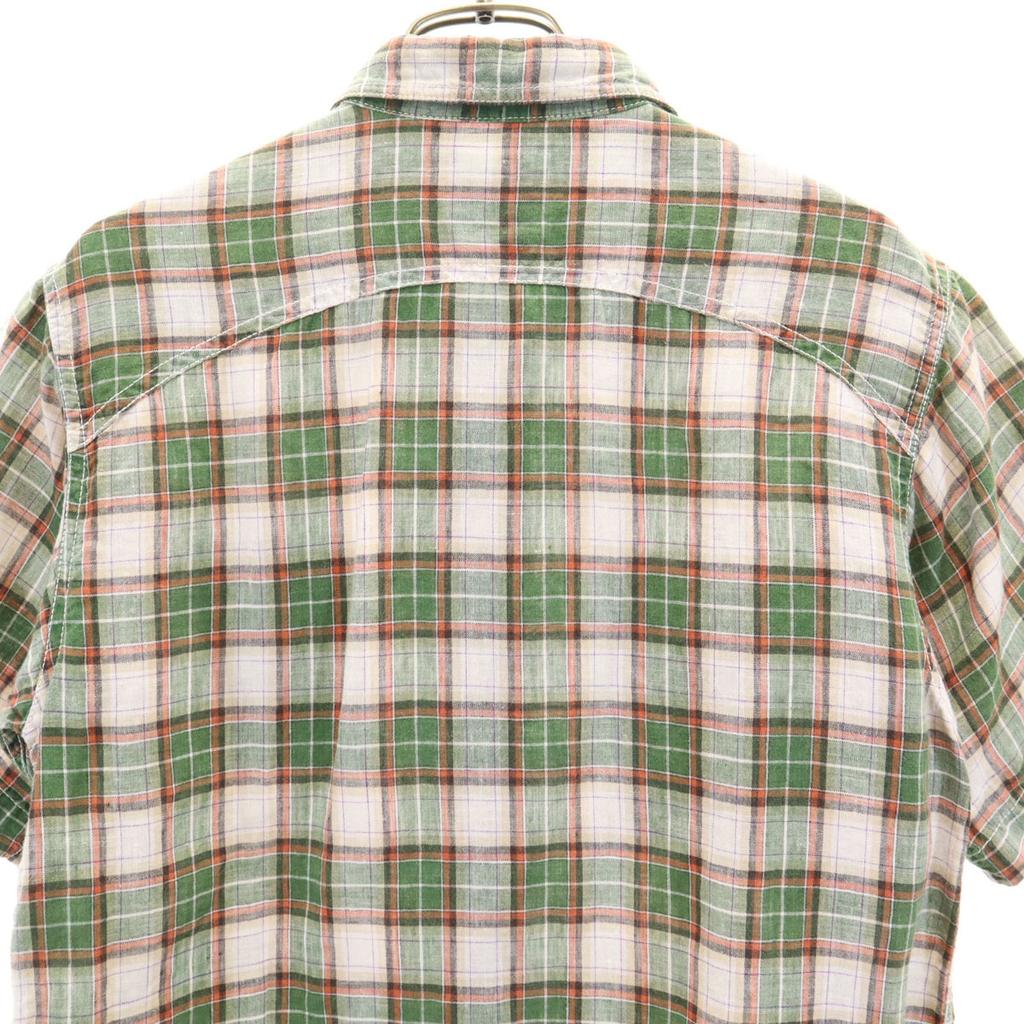 CUSHMAN Check Pattern Short sleeve Linen-like shirt L Green system Men's Used
