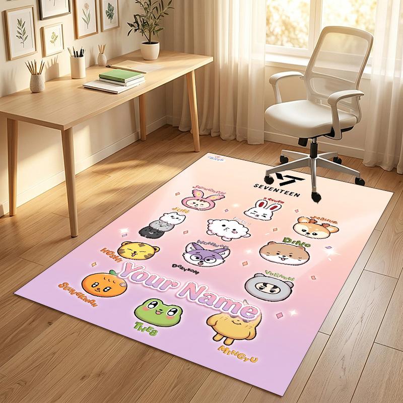 Personalized Crystal Velvet Carpet,SEVENTEEN Custom Printed Name, Plush Area Rug For Home Indoor Decor