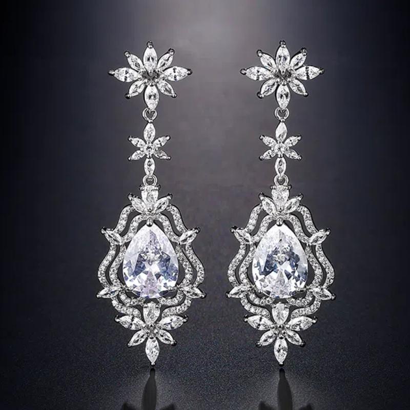 ZAKOL Fashion Water Drop Zircon Dangle Earrings For Women Luxury White Leaf Drop Earrings Bridal Wedding Party Jewelry