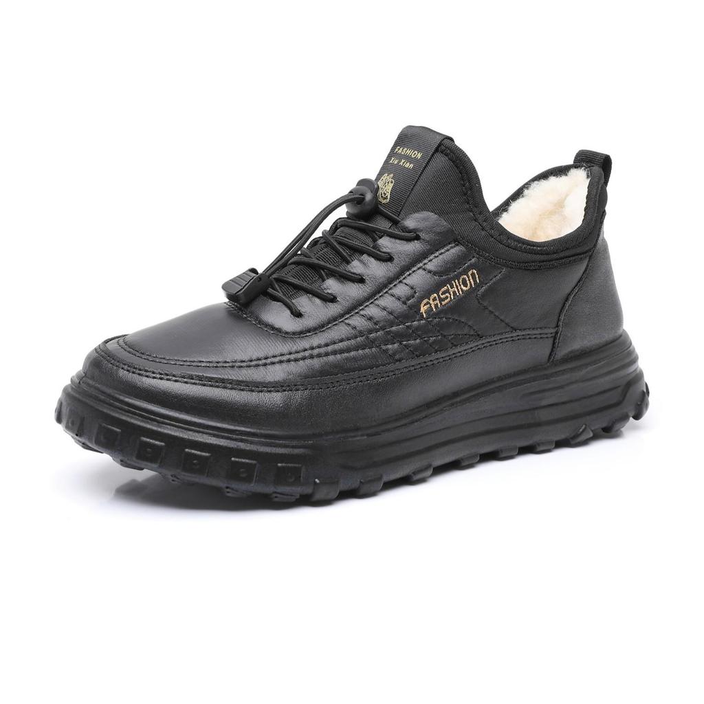 Men's Winter Waterproof Cotton Shoes with Fleece Lining - Thickened, Comfortable, Warm Snow Boots for Middle-Aged and Elderly.