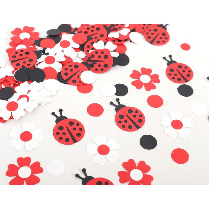 Ladybug Party Confetti - Ladybug Table Decorations, Red Black White Circle Confetti, Our Little Love Bug Party Decorations, Our Little Ladybug Is