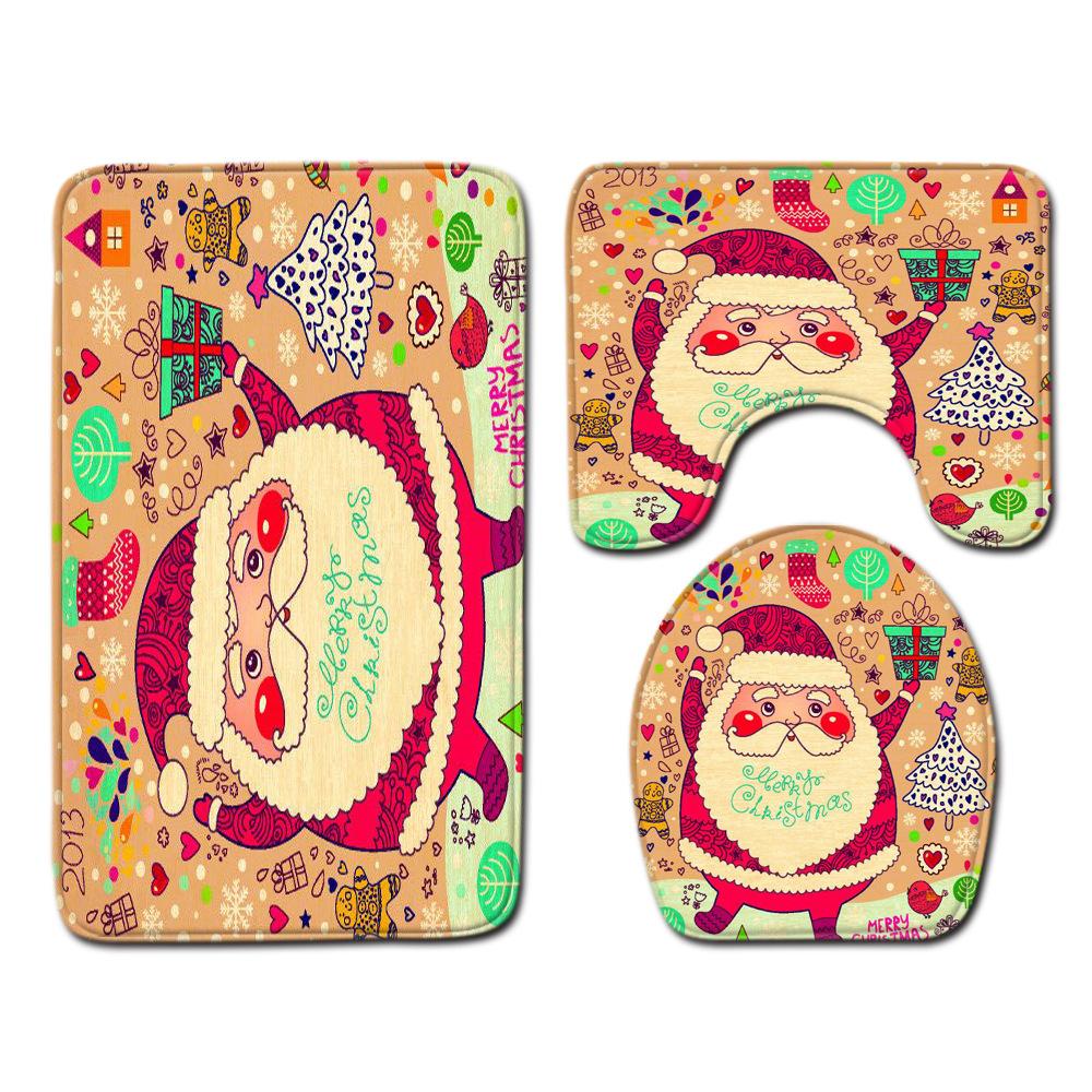 Christmas Toilet Three-Piece Floor Mat Bathroom Three-Piece Carpet Doormat