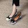 women fashion round toe bie round toe slip on silver square heel shoes lady beige heel shoes  zapatos de mujer ab618