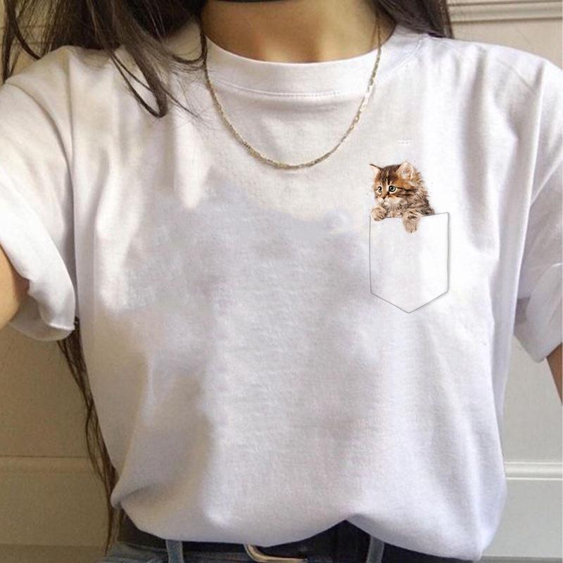 Korean Style Casual Short-Sleeved T-Shirt for Women Spring/Summer Cartoon Panda Print Loose Base Shirt Polyester Fabric