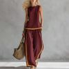 2026 Women's Spring/Summer Color Block Sleeveless Vest & Wide-Leg Pants Set