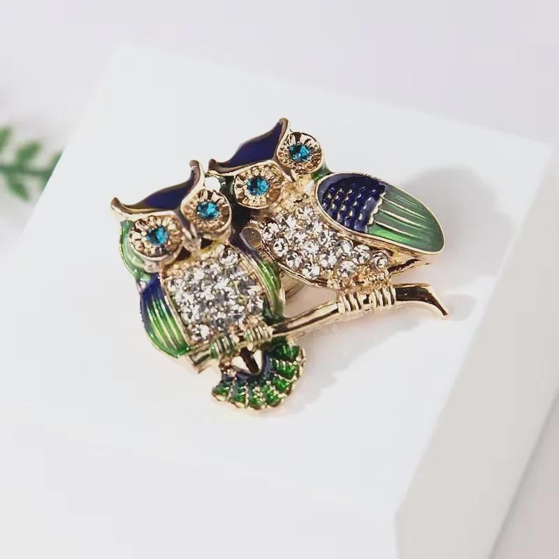 Luxurious Owl Diamond Brooch: Elegant Alloy with Enamel Detailing, Perfect for Clothing or Scarf.