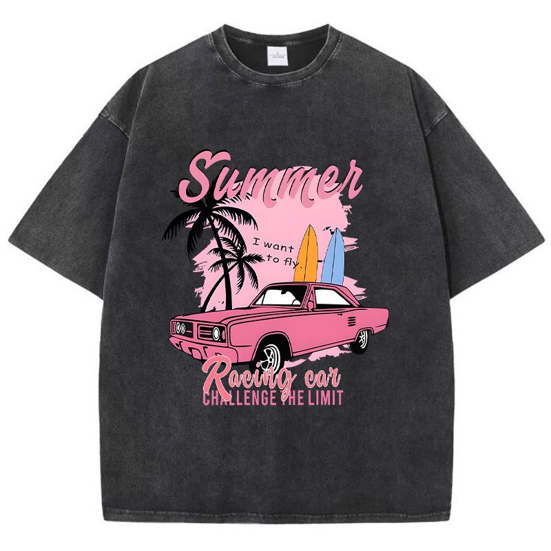 

Casual Women s Cotton Wash T-Shirt Summer Print T-Shirt 3XL мити чорний колір