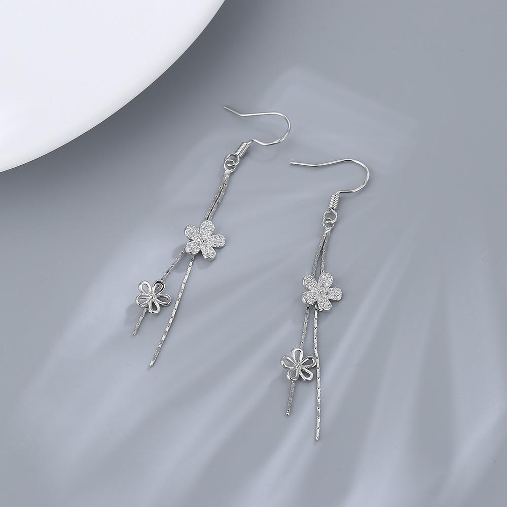 

CIAXY Fashion Silver Color Tassel Drop Earrings for Women Hollowed Out Flower Ear Line Earring Birthday Exquisite Jewelry Gift
