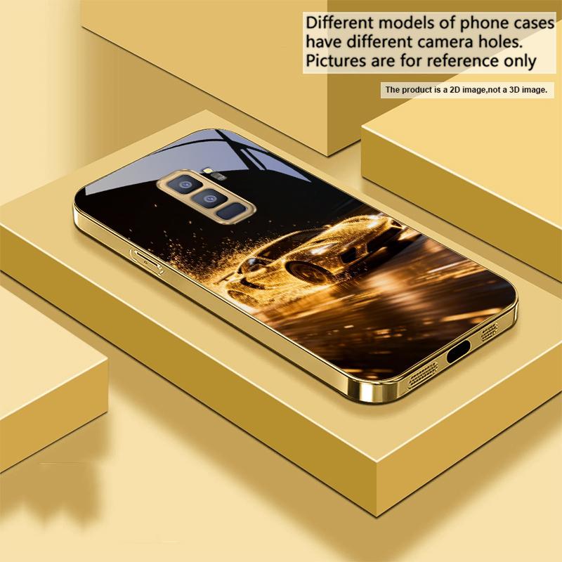 Flying Golden Supercar For Samsung Galaxy S20 FE S21 S22 S23 Plus S24 Ultra 25Ultra S21+ S9+ S22Plus Golden Glass Phone Case