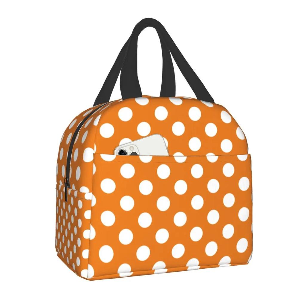 Black and White Polka Dots Lunch for Women | Portable Insulated Thermal Cooler Lunch Box Work School Travel Picnic Bags, Oxford