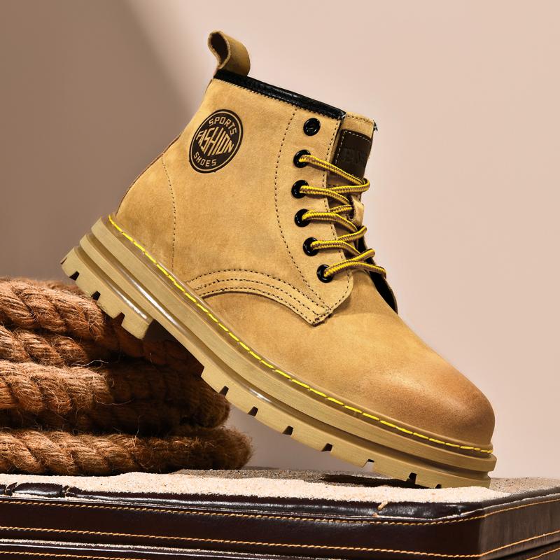 

Уличные кожаные мужские ботинки без застежек на платформе, роскошные брендовые мужские зимние плюшевые ботинки для снега, модные универсальные мужские ботинки для мотокросса 46 жёлтый