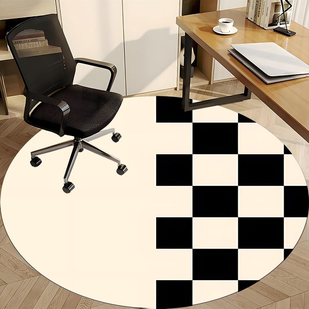 1pc Checkerboard Pattern Office Round Area Rug, Indoor Mat Suitable ForOffice, Under Office Chairs Bedroom Living Room Home Decor, Room Decot244