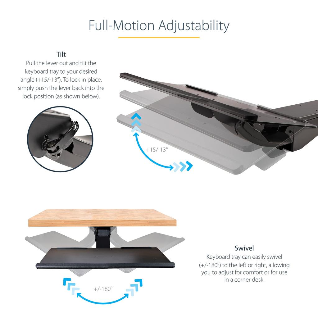 KBTRAYADJ2 Black Keyboard Tray Full Motion Height Adjustable Keyboard Mouse Tray 255mm X 670mm Table Mountable Ergonomic Slider with Wrist Rest Mouse