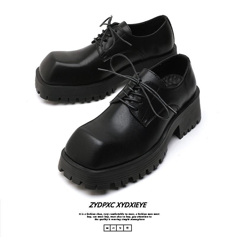Crossed head niche leather shoes men's Paris platform heightening versatile British Derby hairstylist square head tide shoes 58866-E