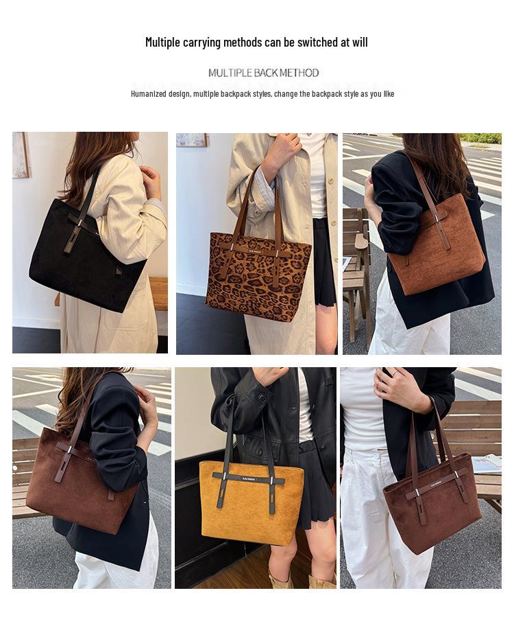 2025 New Leopard Print Women's Large Capacity Frosted Shoulder Tote - Versatile Retro Student Bag for Autumn/Winter