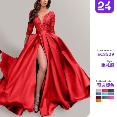 Lente en zomer dameskleding onafhankelijke website kant pailletten zwierige sexy lange jurk sleep banket avondjurk