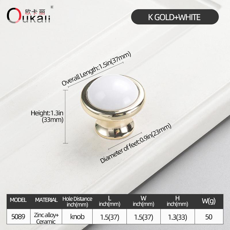 Oukali Classical Furniture Cabinet Handle Kitchen Drawer Ceramic White Handle Wardrobe Zinc Pull Handles