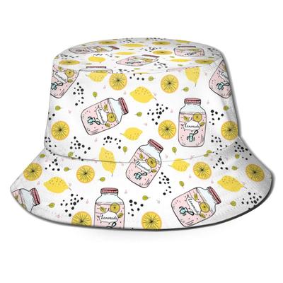 Unisex Bedruckter Fischerhut Polyester Sommer Reise Fischerhut Faltbarer Strand Sonnenhut [NINAINAI] 100% (Zitrone 2)