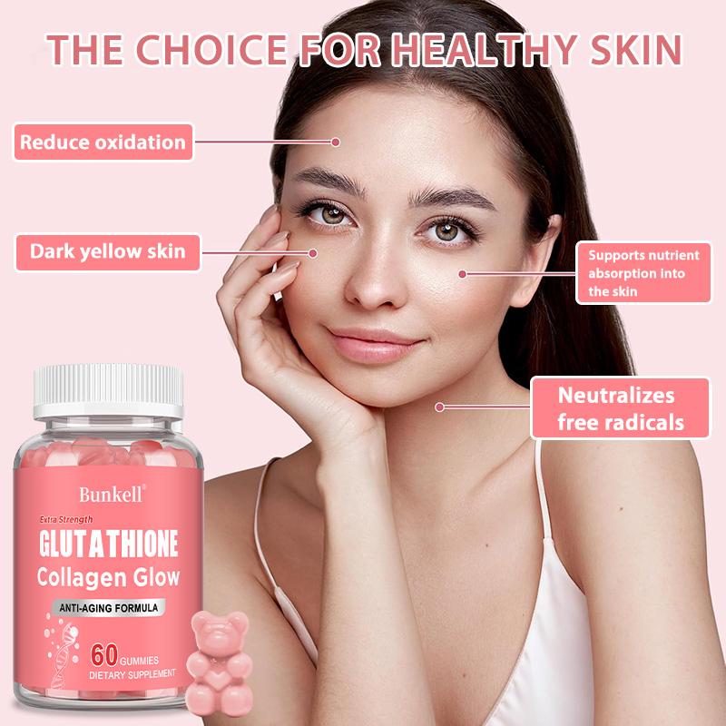 Glutathione Collagen Dietary Supplement, With Vitamin B6, C, D, E, 60 Gummies Per Bottle